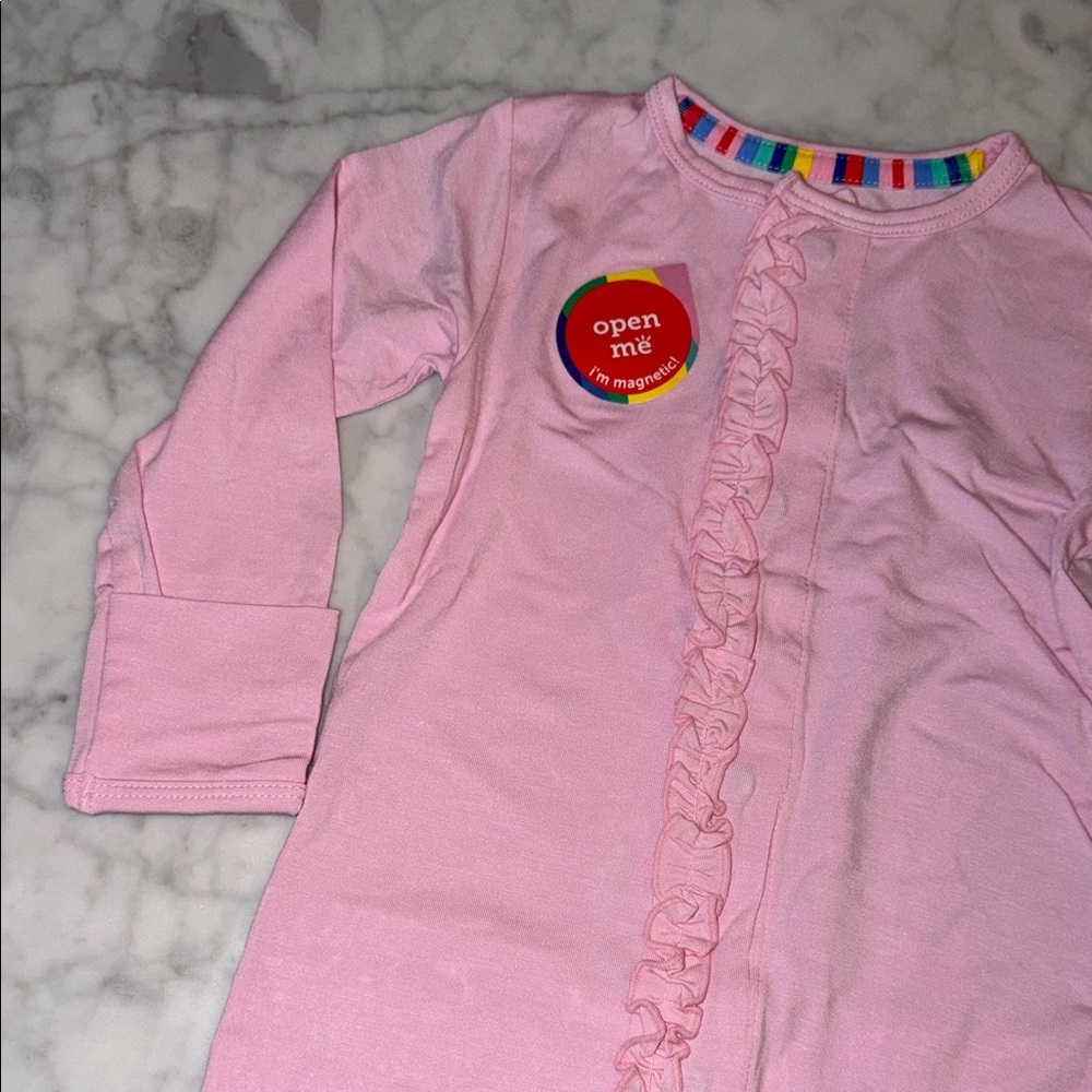 NWT Magnetic Me Modal Pink Ruffle Bermuda Breeze Footie 3/6M - Picture 2 of 6